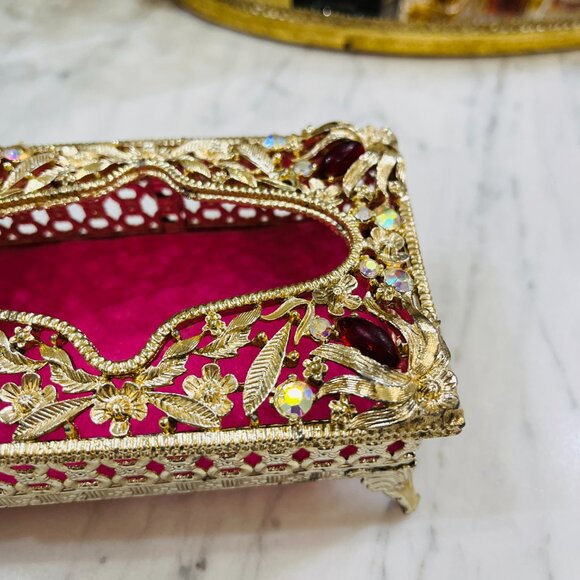 VTG Hollywood Regency small tissue holder with jewels - Picture 9 of 17